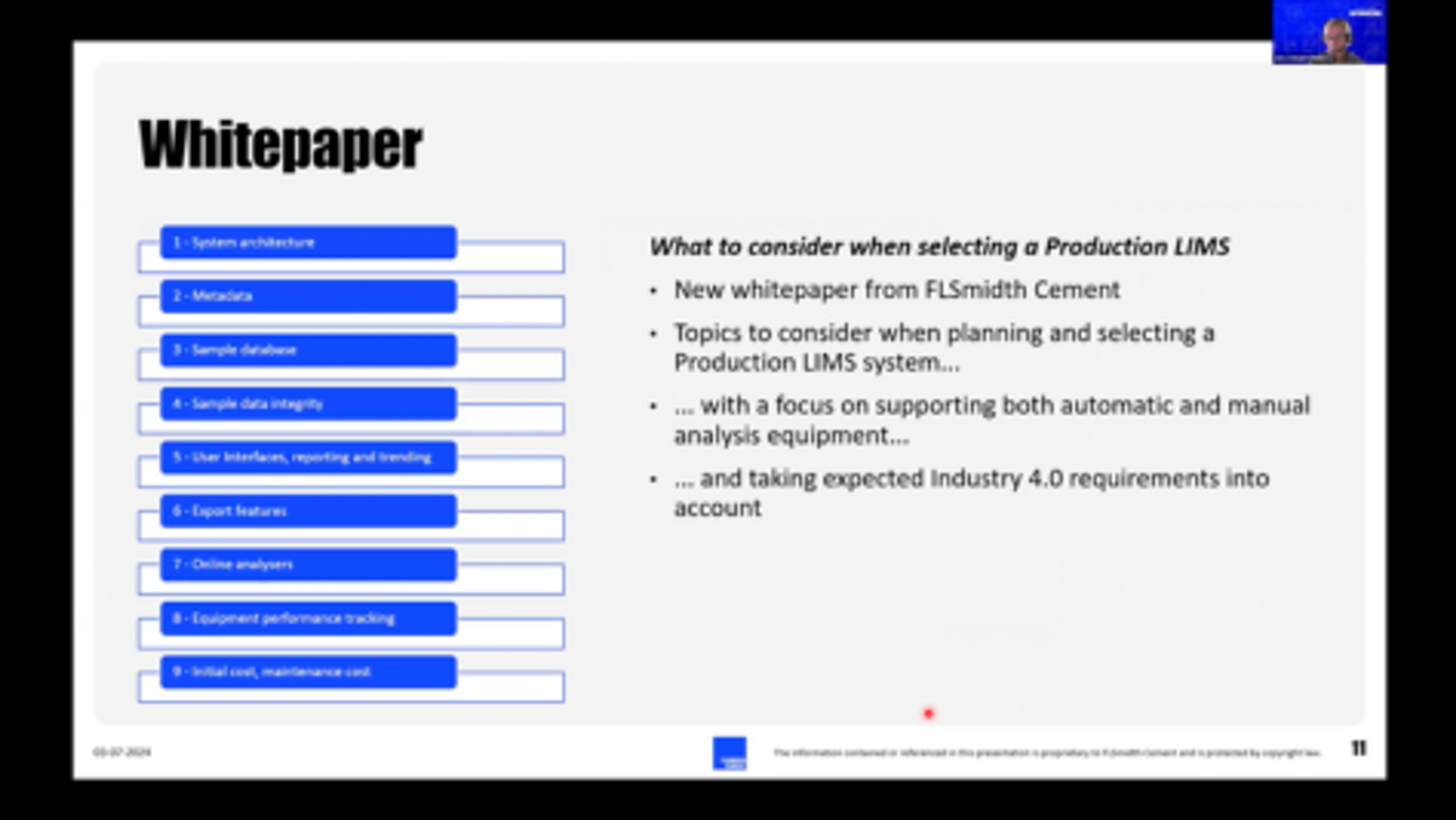 whitepaper outline from flsmidth on how to select a production lims system with topics covering metadata, architecture, and cost analysis