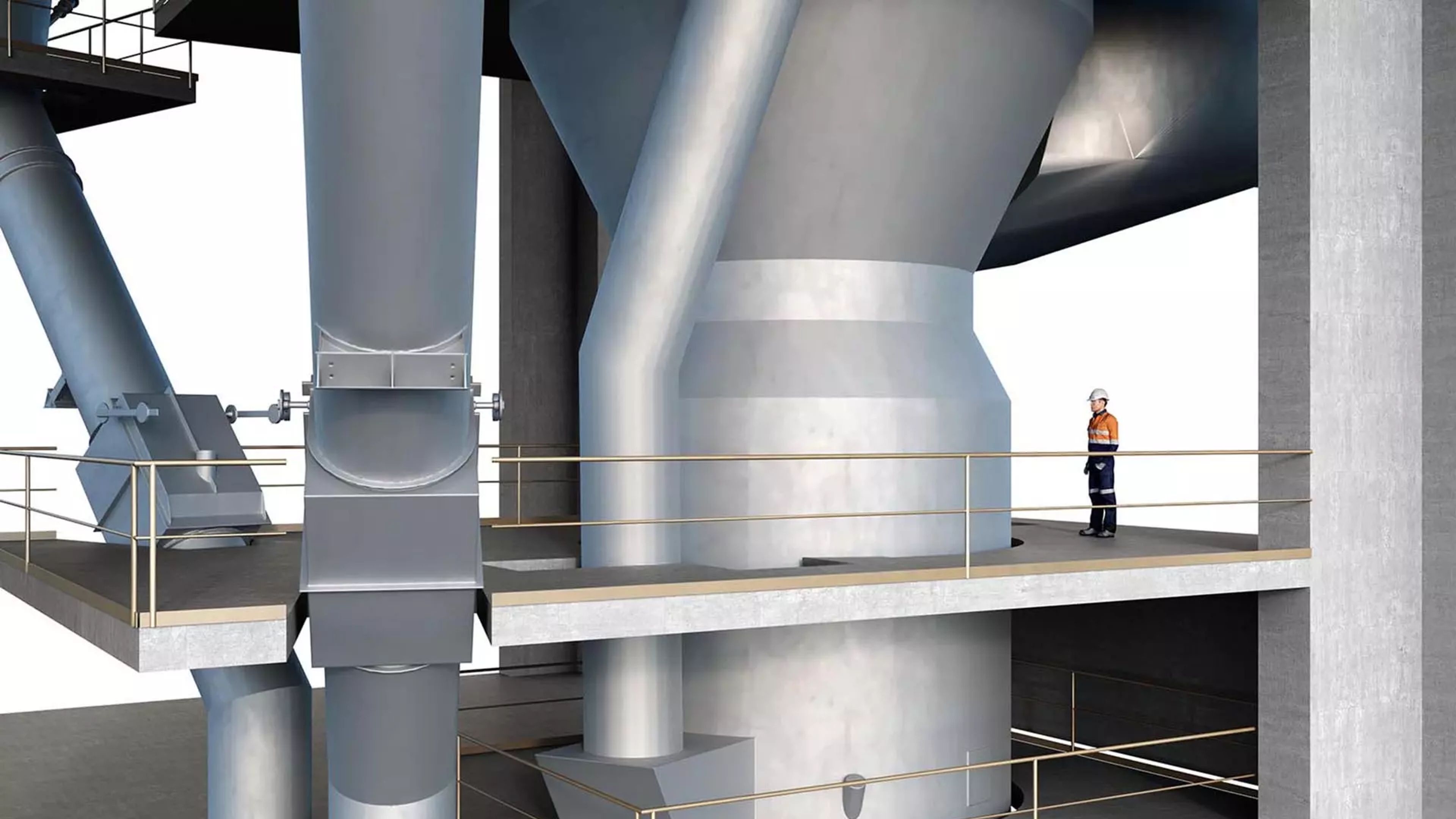 FLSmidth's Low NO(x) Calciner next to a worker.