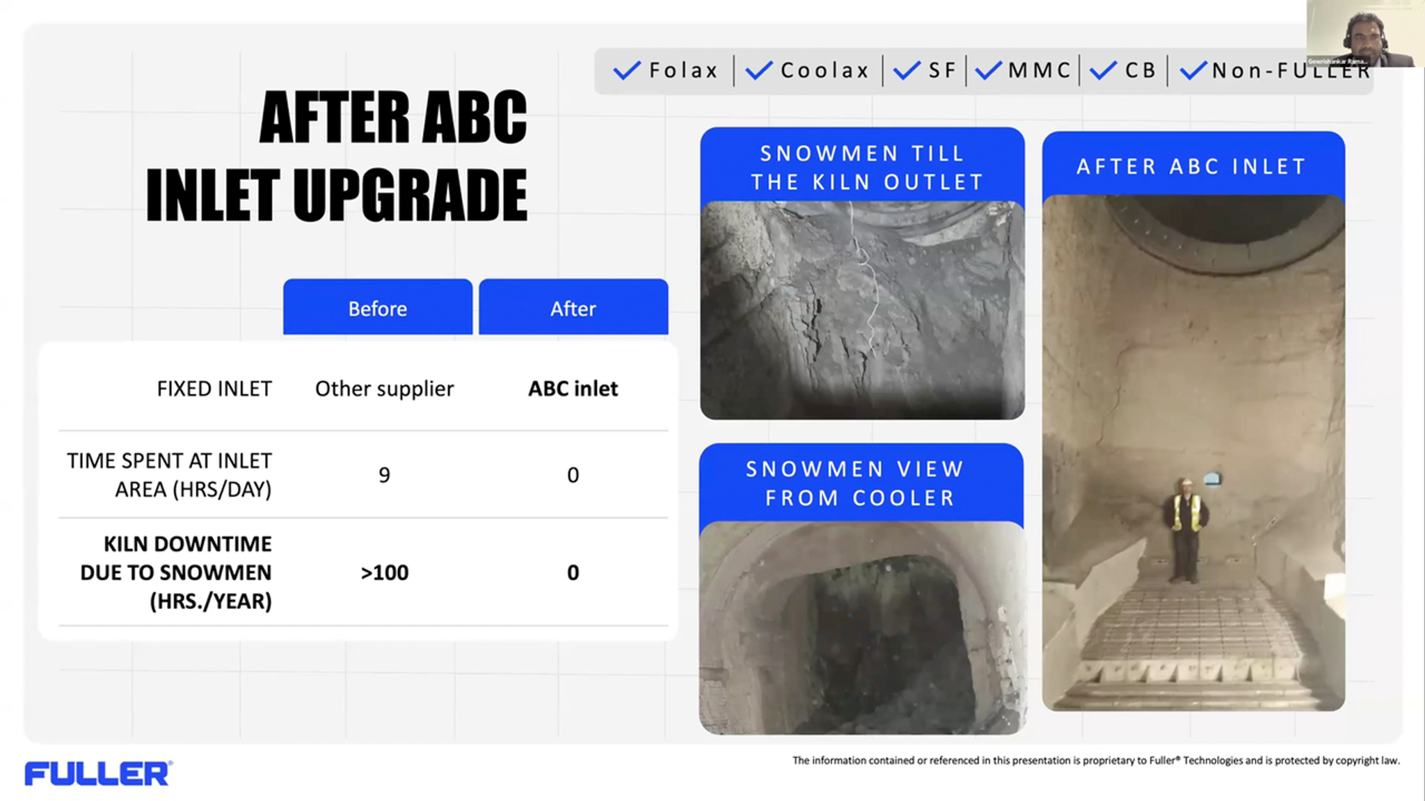 ABC inlet retrofit results: snowman-related kiln downtime cut from over 100 hours a year to zero and inlet cleaning from 9 hours a day to none