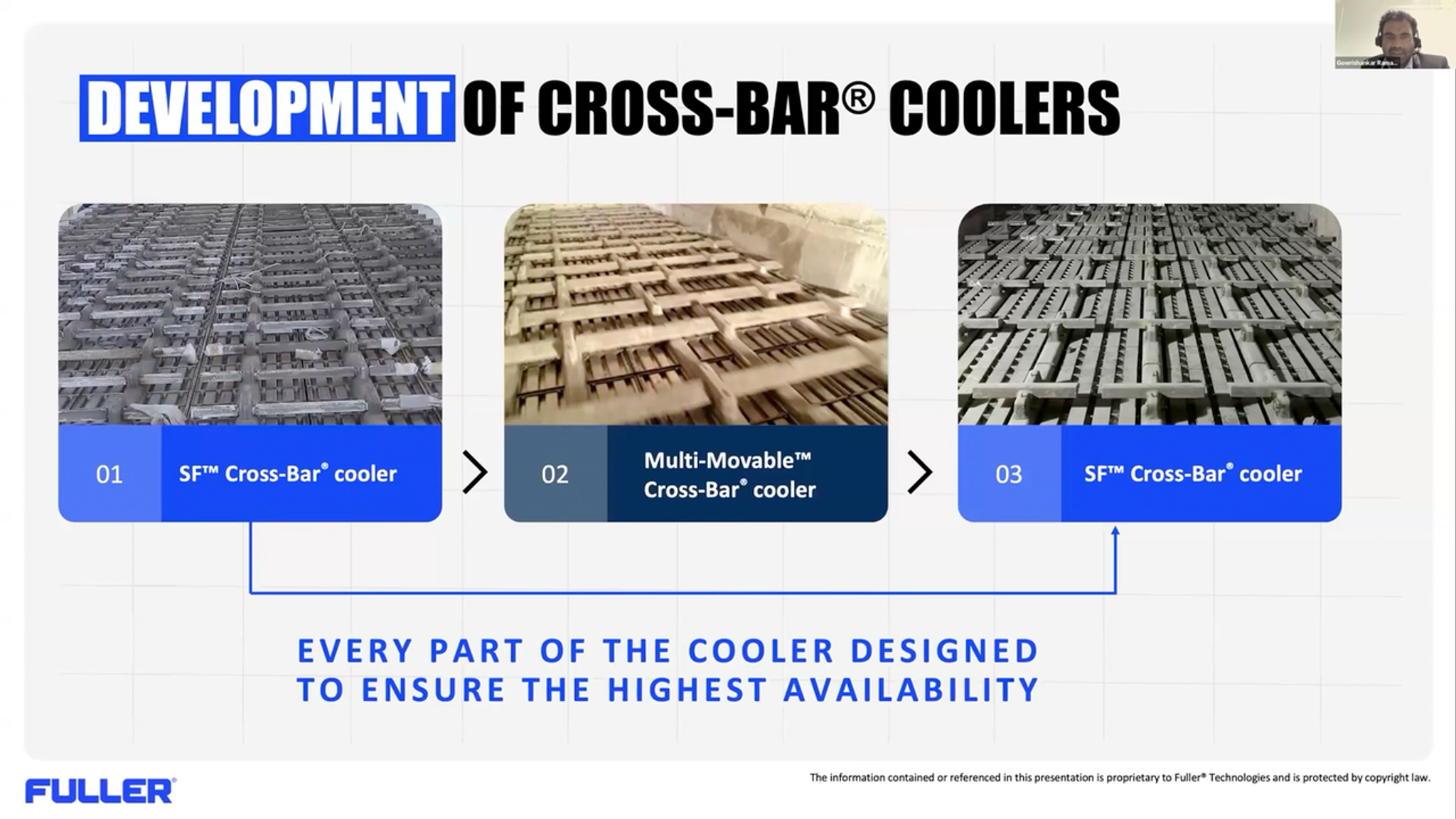 Three generations of Fuller Cross-Bar clinker coolers - SF, Multi-Movable and CB - with every part designed for the highest cooler availability