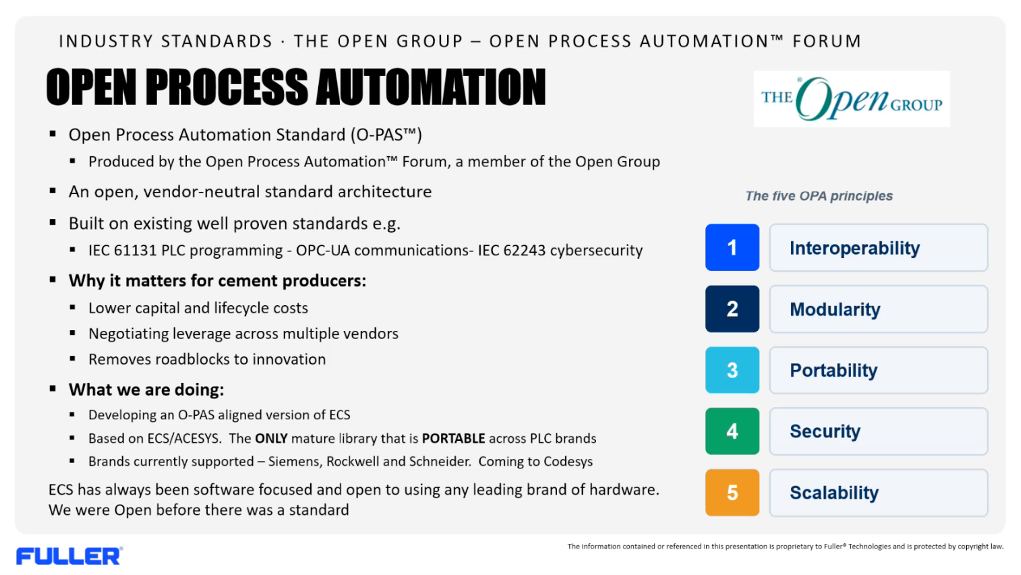 Open Process Automation Standard (O-PAS) benefits for cement producers and the five OPA principles from interoperability to scalability